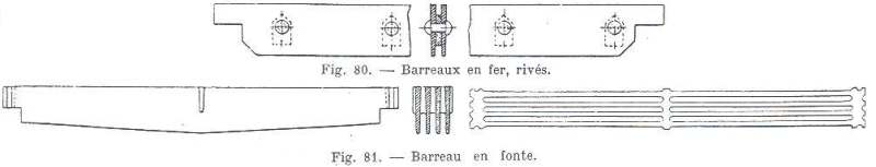 Barreaux en fer, rivs et en fonte