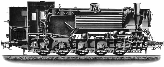 Coupe d'une locomotive-tender pour trains marchandises E h2, Srie 82